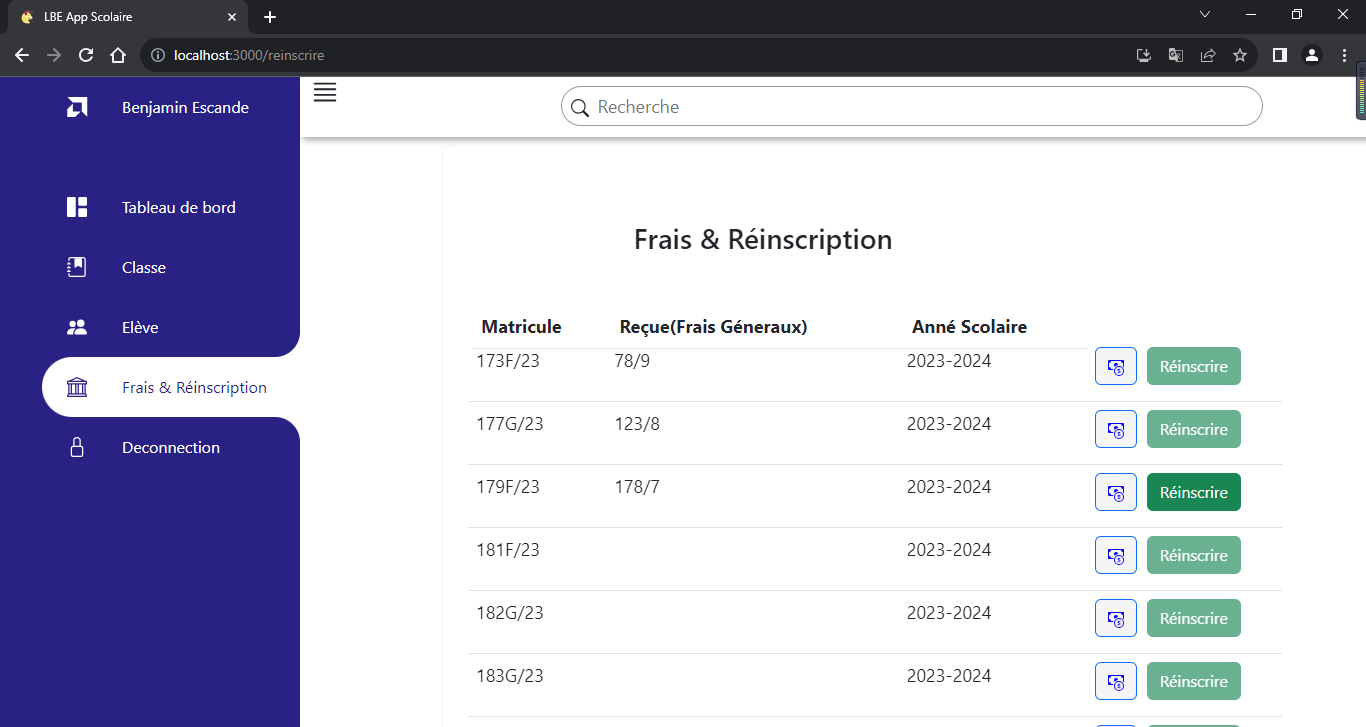 Gestion des inscriptions